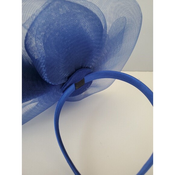 Blue Fascinator Floral Feather Mesh Headband Church Cocktail Wedding Derby Hat - Picture 8 of 10
